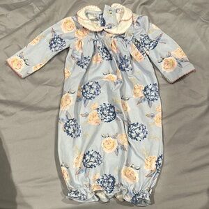 Mud Pie Blue and Cream Nightgown Pajamas with Peter Pan Collar